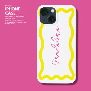 Modern Meisje Stijlvol Monogram Roze en Gele Golf Case-Mate iPhone Case