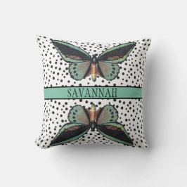 Modern Meisje Turquoise Zwarte Vlinder Monogram Kussen