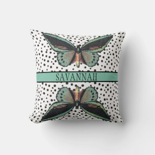 Modern Meisje Turquoise Zwarte Vlinder Monogram Kussen
