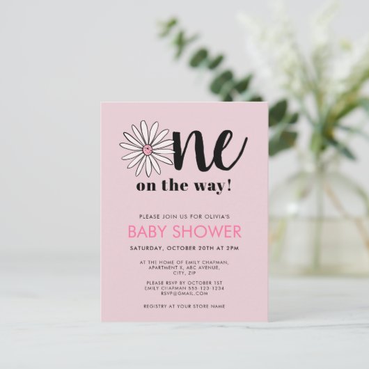Modern Meisjes Baby shower Daisy Floral Briefkaart (Staand voorkant)