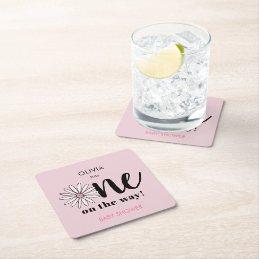 Modern Meisjes Baby shower Daisy Floral Kartonnen Onderzetters (Insitu)