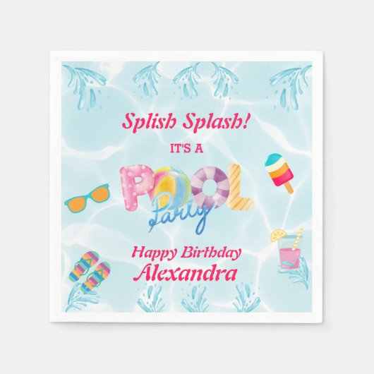 Modern Meisjes Splish Splash Kinder Pool Party Servet (Voorkant)