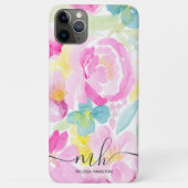 Modern meisjesroze loose floral waterverf monogram Case-Mate iPhone case (Achterkant)