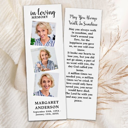 Modern Memorial 3 Foto Funeral Poem Bladwijzer Mini Visitekaartjes