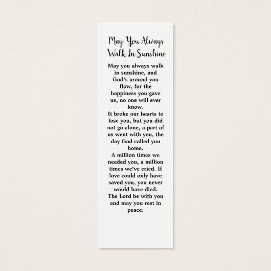 Modern Memorial 3 Foto Funeral Poem Bladwijzer Mini Visitekaartjes (Achterkant)