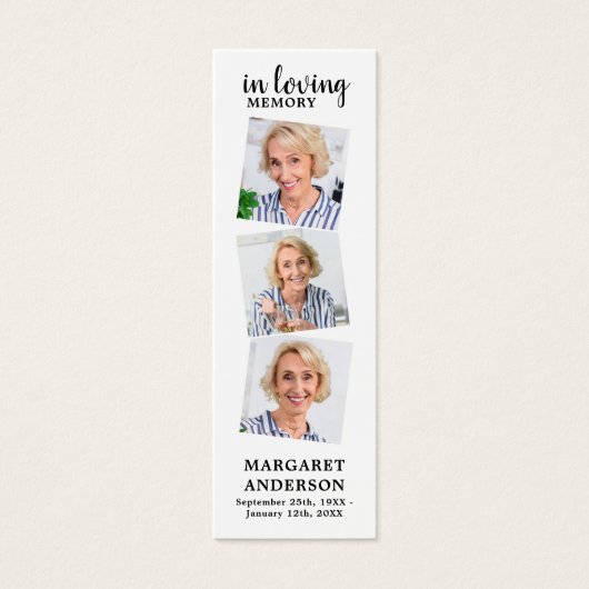Modern Memorial 3 Foto Funeral Poem Bladwijzer Mini Visitekaartjes (Voorkant)