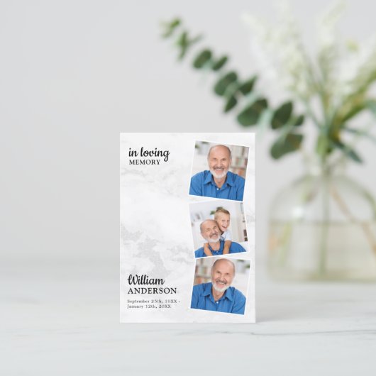 Modern Memorial 3 Foto Funeral Prayer Kaart Marble Contactkaartje (Staand voorkant)