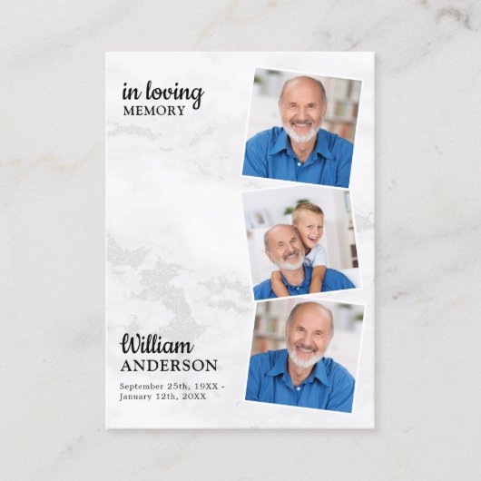 Modern Memorial 3 Foto Funeral Prayer Kaart Marble Contactkaartje (Voorkant)