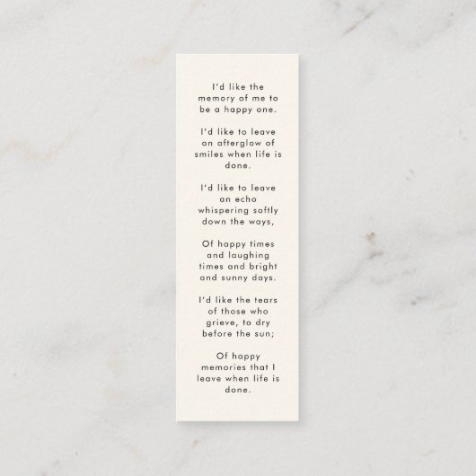 Modern Memorial Funeral Poem Mini Bladwijzer Kaart Mini Visitekaartje (Achterkant)