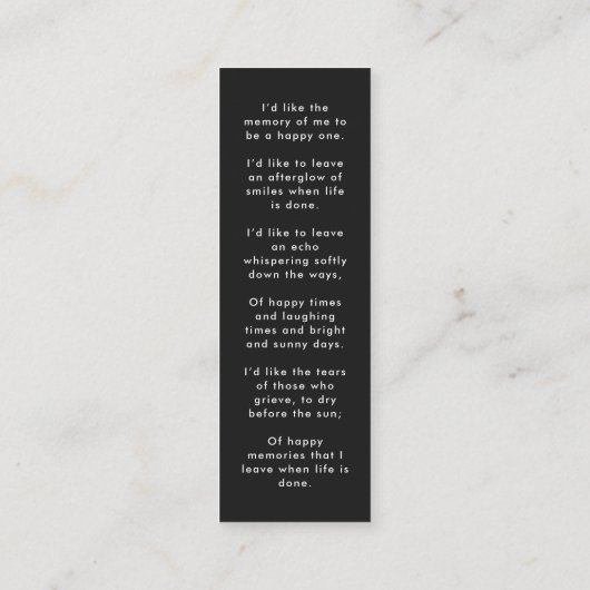 Modern Memorial Funeral Poem Mini Bladwijzer Kaart Mini Visitekaartje (Achterkant)