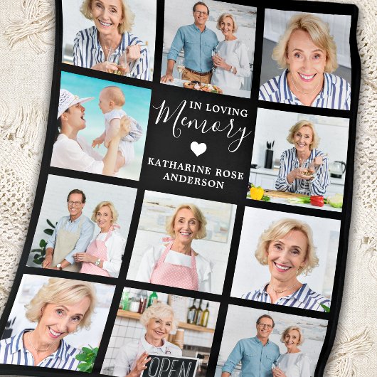 Modern Memorial in Loving Memory 11 Photo Collage Fleece Deken