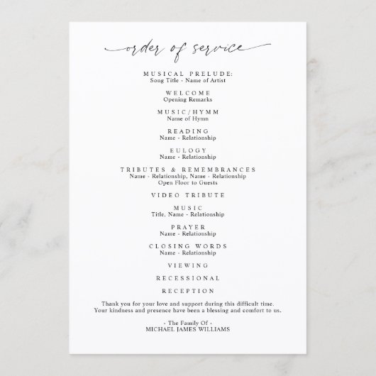 Modern Memorial In Loving Memory Photo Program Programmakaart (Achterkant)