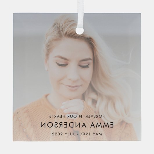 Modern Memorial Keepomwille Sympathie Foto Glas Ornament (Achterkant)