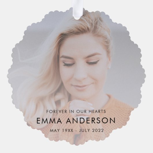 Modern Memorial Keepomwille Sympathie Foto Ornament Kaart (Achterkant)