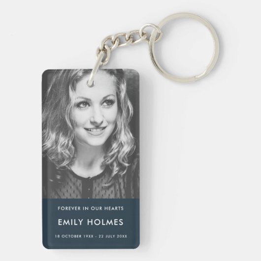 Modern Memorial | Navy Blue Funeral Foto Sleutelhanger (achterkant)