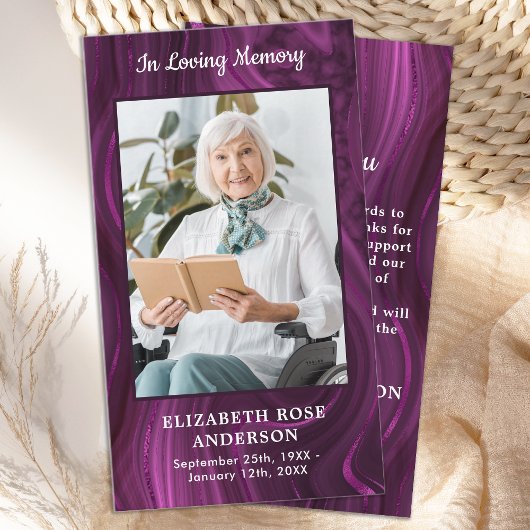 Modern Memorial Paarse Marble Funeral Bedankt Notitiekaartje