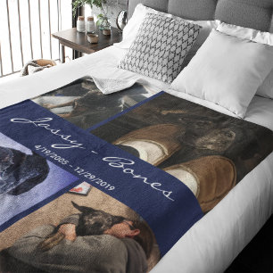 Modern Memorial Pet Photo Collage Navy Blue Fleece Deken