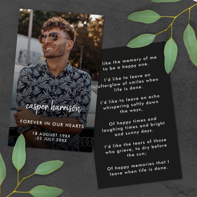 Modern Memorial Photo Funeral Poem Prayer Kaart (Creator heeft geüpload)