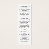 Modern Memorial Poem Funeral Prayer Bladwijzer Mini Visitekaartjes (Achterkant)