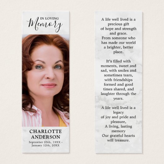 Modern Memorial Prayer Kaart Funeral Bladwijzer Ma (Voorkant /achterkant)