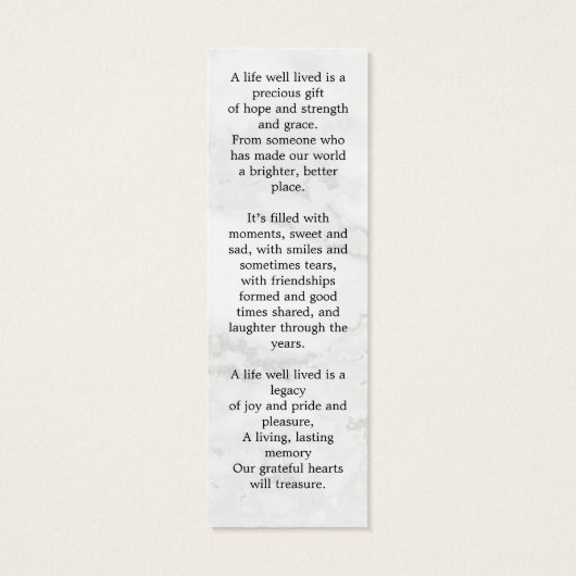 Modern Memorial Prayer Kaart Funeral Bladwijzer Ma (Achterkant)
