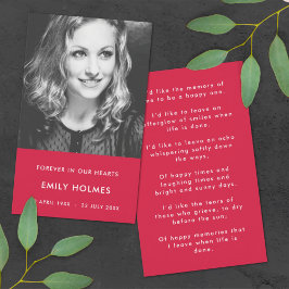 Modern Memorial | Roze Funeral Poem of Prayer Kaar Visitekaartje