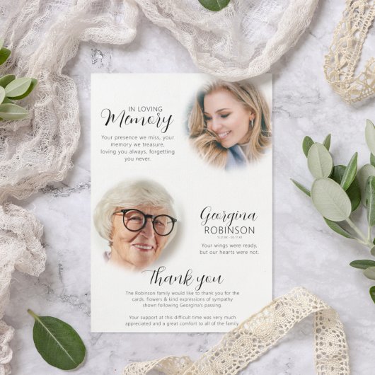 Modern Memorial voor en na foto Bedankkaart