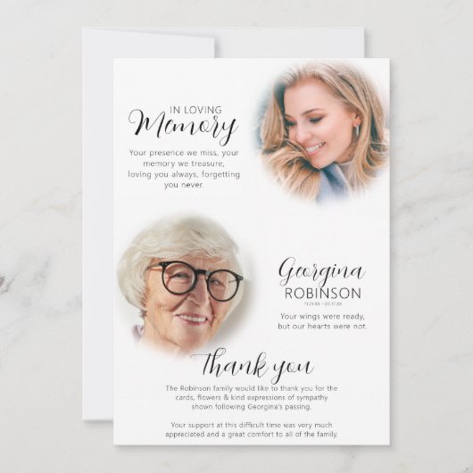 Modern Memorial voor en na foto Bedankkaart (Voorkant)