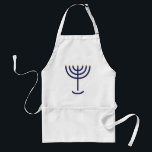 Modern Menorah Blue Gold Flat Design Standaard Schort<br><div class="desc">Moderne Menorah Blue Gold Flat Design Schort. In Exodus 25:31 staat: "En gij zult een kaars van zuiver goud maken: van geslagen werk moet de kaars gemaakt worden: zijn schacht, zijn takken, zijn bowlen, zijn knollen en zijn bloemen moeten van hetzelfde zijn." Dit ontwerp is een lineair, modern, minimalistisch, plat...</div>