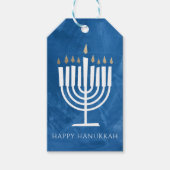 Modern Menorah Blue Hanukkah Gift Label Cadeaulabel (Voorkant)