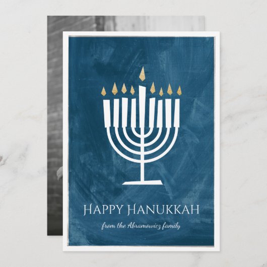 Modern Menorah Hanukkah Card with Photo Backer Feestdagenkaart (Voorkant / Achterkant)