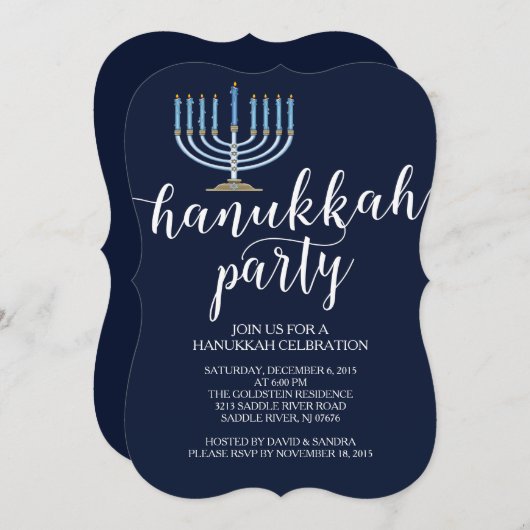 Modern Menorah Hanukkah Celebration Invitation Kaart (Voorkant / Achterkant)