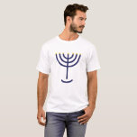 Modern Menorah Navy Gold T-shirt<br><div class="desc">Modern Minimal Menorah ontwerp gedrukt in marine en goud. De candelabra is een eenvoudig minimalistisch ontwerp in marineblauw met faux folie afgeronde vlampunten. Dit is een zeven vertakte Menorah.</div>