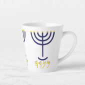 Modern Menorah Paleo Hebreeuws Blauw Goud Latte Mok (Rechts)