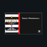 Modern Menorah Visitekaartje<br><div class="desc">Dit opvallende visitekaartje is voorzien van een kleurrijke verlichte menora over gedurfde zwart-witte strepen. De tegenovergestelde kant is gecoördineerd. ~ Karyn</div>