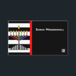 Modern Menorah Visitekaartje<br><div class="desc">Dit opvallende visitekaartje is voorzien van een kleurrijke verlichte menora over gedurfde zwart-witte strepen. De tegenovergestelde kant is gecoördineerd. ~ Karyn</div>
