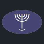 Modern Menorah White Navy Gold Graphic Ovale Sticker<br><div class="desc">Hebreeuws Menorah Sticker. Navy,  White,  Gold. Overdraagbaar en aanpasbaar.</div>
