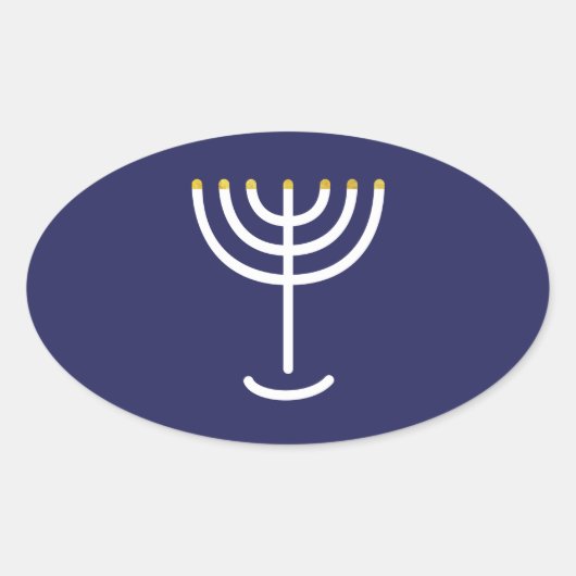 Modern Menorah White Navy Gold Graphic Ovale Sticker (Voorkant)