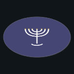 Modern Menorah White Navy Gold Graphic Ovale Sticker<br><div class="desc">Hebreeuws Menorah Sticker. Navy,  White,  Gold. Overdraagbaar en aanpasbaar.</div>