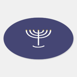 Modern Menorah White Navy Gold Graphic Ovale Sticker
