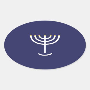 Modern Menorah White Navy Gold Graphic Ovale Sticker