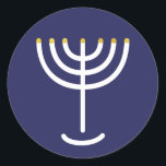 Modern Menorah White Navy Gold Graphic Ronde Sticker<br><div class="desc">Hebreeuws Menorah Sticker. Navy,  White,  Gold. Overdraagbaar en aanpasbaar.</div>