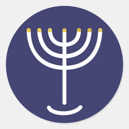 Modern Menorah White Navy Gold Graphic Ronde Sticker (Voorkant)