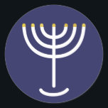 Modern Menorah White Navy Gold Graphic Ronde Sticker<br><div class="desc">Hebreeuws Menorah Sticker. Navy,  White,  Gold. Overdraagbaar en aanpasbaar.</div>