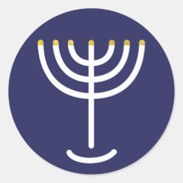 Modern Menorah White Navy Gold Graphic Ronde Sticker