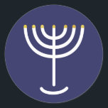 Modern Menorah White Navy Gold Graphic Ronde Sticker<br><div class="desc">Hebreeuws Menorah Sticker. Navy,  White,  Gold. Overdraagbaar en aanpasbaar.</div>