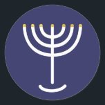 Modern Menorah White Navy Gold Graphic Ronde Sticker<br><div class="desc">Hebreeuws Menorah Sticker. Navy,  White,  Gold. Overdraagbaar en aanpasbaar.</div>