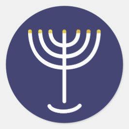 Modern Menorah White Navy Gold Graphic Ronde Sticker