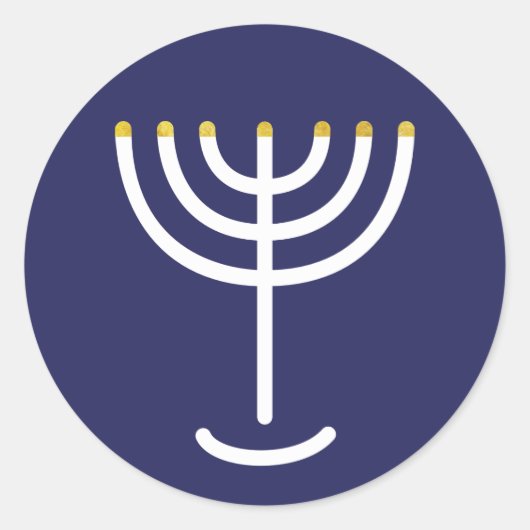 Modern Menorah White Navy Gold Graphic Ronde Sticker (Voorkant)