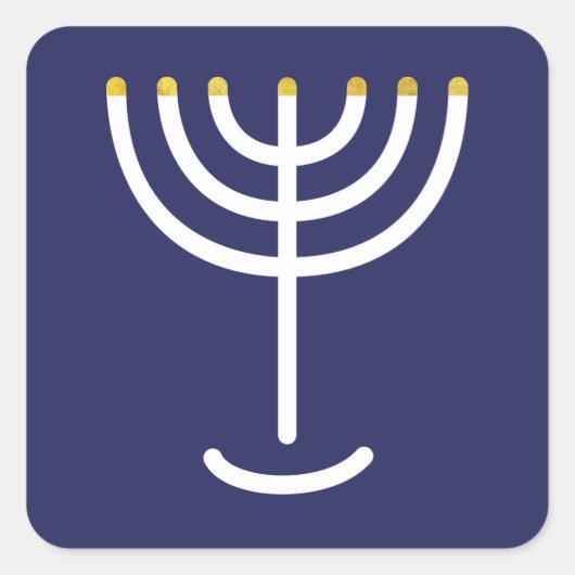 Modern Menorah White Navy Gold Graphic Vierkante Sticker (Voorkant)